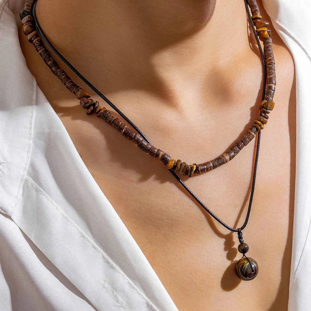 EFFENTII Pietra Two-Piece Vintage Stone Choker Men's Necklace