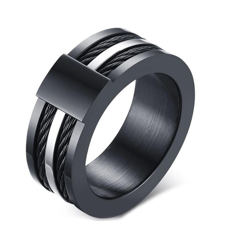 Black Thor Cable Arch Ring for Men-Rings-EFFENTII