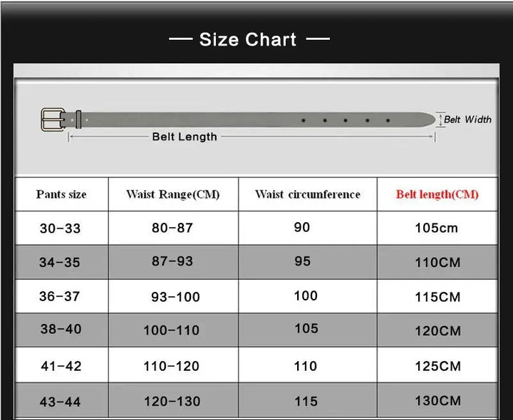 EFFENTII Guernica Geo Leather Men's Belt - Belt Sizing Guide