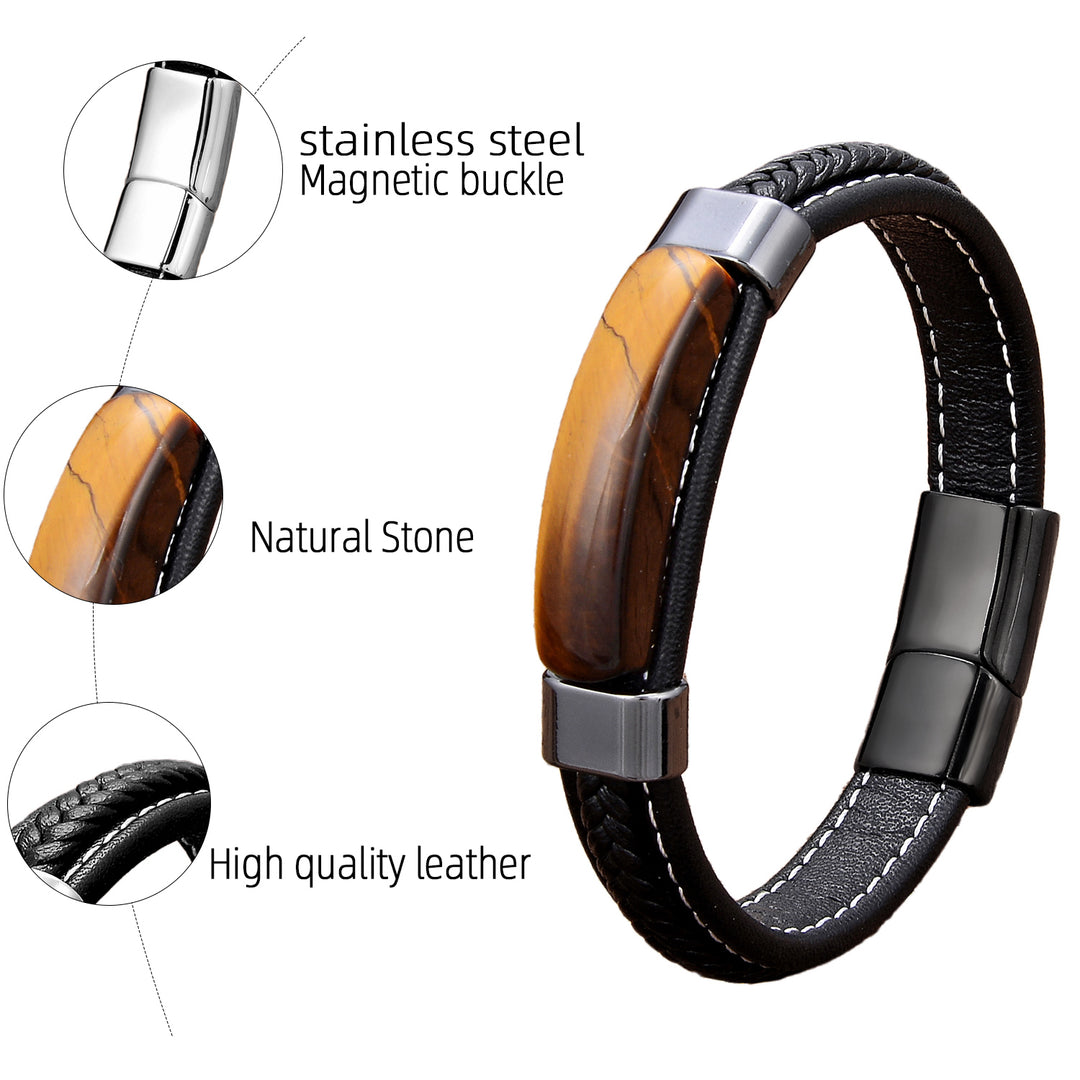 Natura Bohemia Stone Leather Bracelet for Men