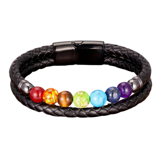 EFFENTII Planet Chakra Natural Stone Leather Men's Bracelet