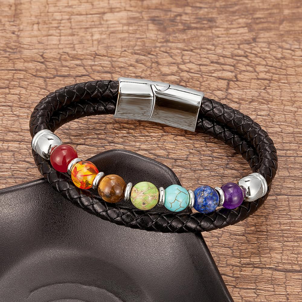 EFFENTII Planet Chakra Natural Stone Leather Men's Bracelet