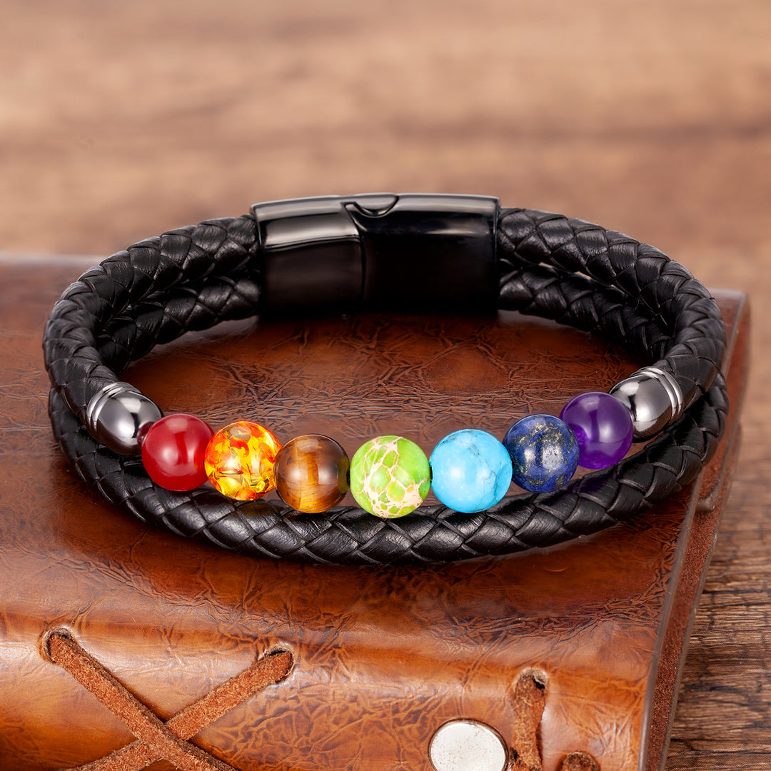 EFFENTII Planet Chakra Natural Stone Leather Men's Bracelet
