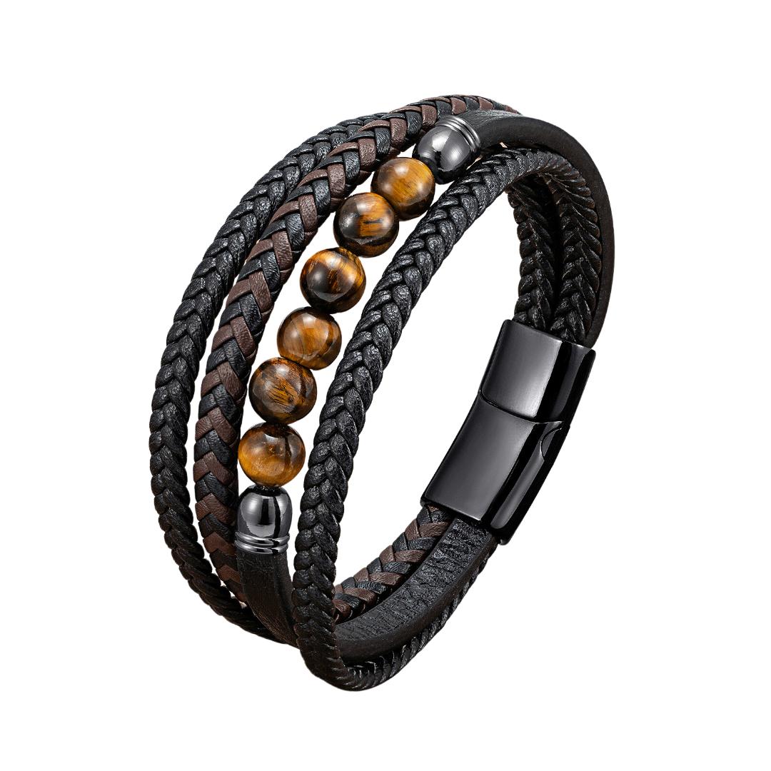 EFFENTII Tigers Eye Multilayer Woven Leather Bracelet for Men