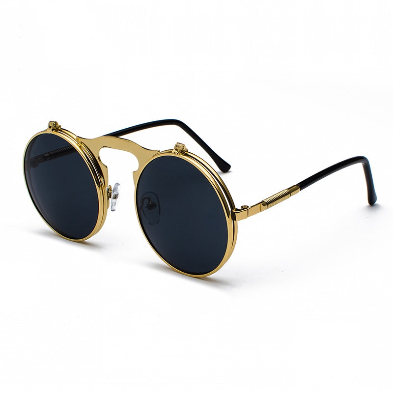 EFFENTII Quill Steampunk Retro Round Flip Vintage Men's Sunglasses