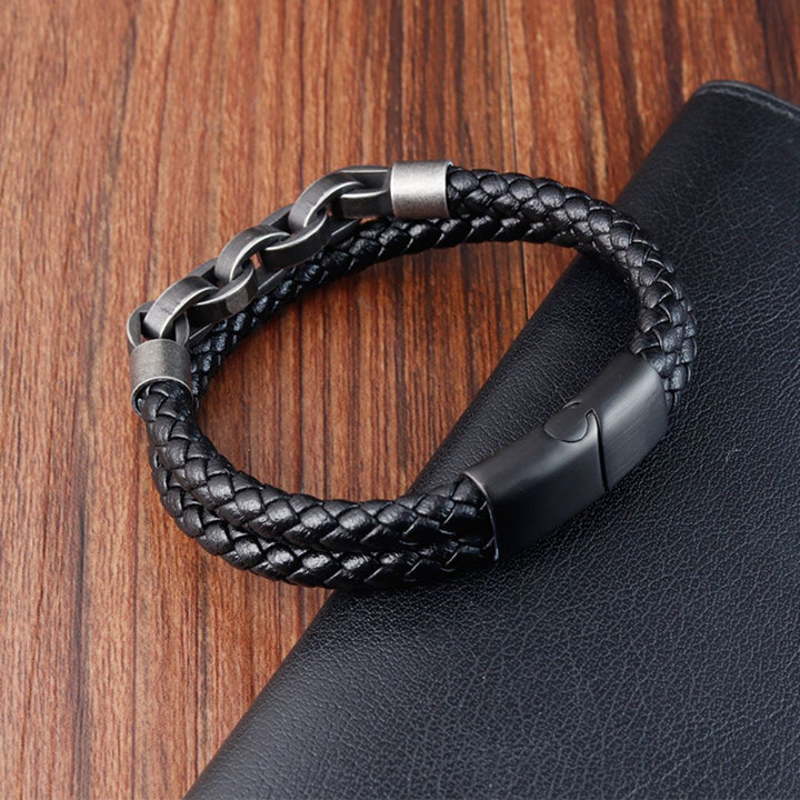 EFFENTII Arch Infinity Leather Mens Bracelet