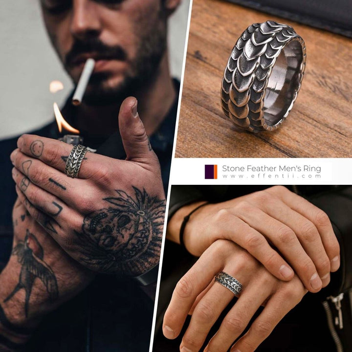 Stone Feather Mens Ring