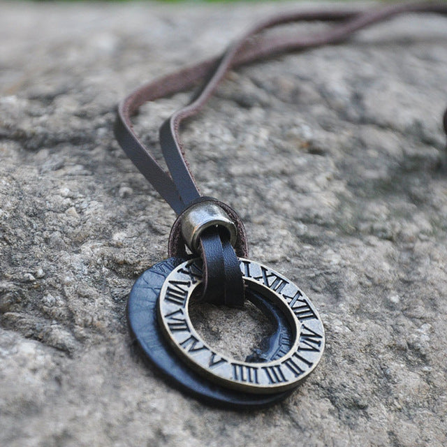 Effentii Time Bandit Vintage Leather Necklace-Necklaces-EFFENTII