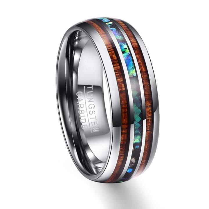 Koa Shell Men's Tungsten Ring-Rings-EFFENTII