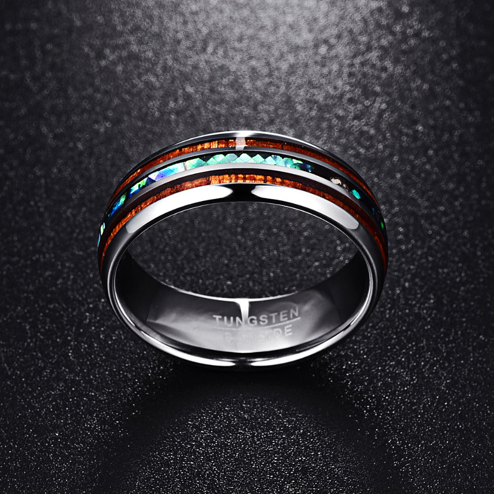 Koa Shell Men's Tungsten Ring-Rings-EFFENTII