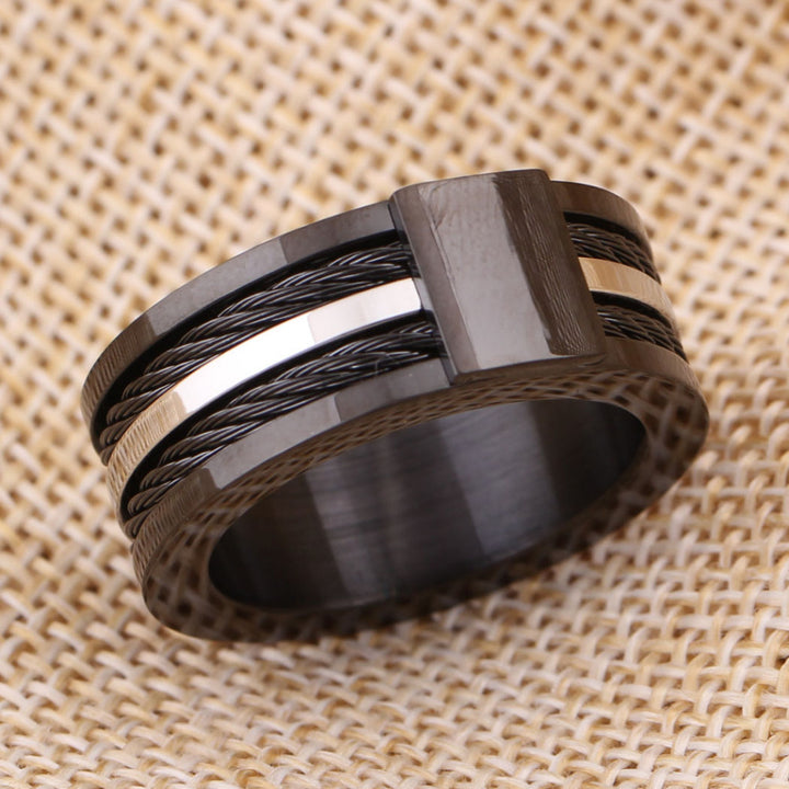 Black Thor Cable Arch Ring for Men-Rings-EFFENTII